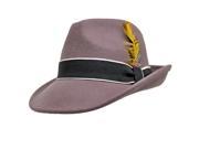 Gray Classic Wool Fedora Hat With Feather Band