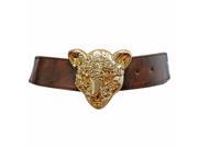 Brown Stretch Belt With Gold Tiger Buckle
