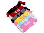 Six Pack Adorable Ribbon Print Assorted Multicolor Ankle Socks