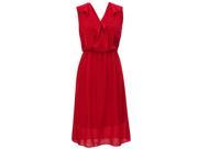 Red Feminine Crepe Chiffon Sleeveless Dress With Ruffle Neckline
