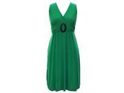 Green Sleeveless Simple Solid Color Dress With Faux Oval Buckle