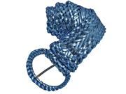 Blue Metallic Woven Braided Belt With Round Buckle