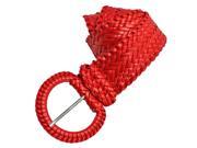 Red Woven Braided Belt With Round Buckle