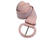 Pink Woven Braided Belt With Round Buckle