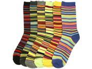 Multi Striped Colorful Bright Ladies 6 Pack Assorted Crew Socks