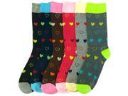 Colorful Hearts Of Love Print Ladies 6 Pack Assorted Crew Socks