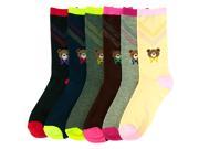 Teddy Bear Print Multicolor 6 Pack Assorted Ladies Crew Socks
