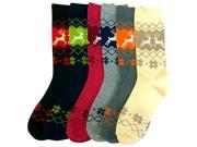 Reindeer Winter Snowflake Multicolor 6 Pack Ladies Crew Socks