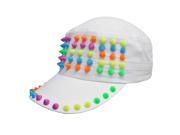 White Cadet Style Cotton Cap Hat With Rainbow Spikes