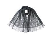 Black Old Fashion Floral Lace Scarf With Fringe