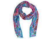 Turquoise Multicolor Art Deco Print Silky Scarf