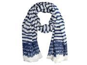 Blue Sheer Scarf With Lace Print Border