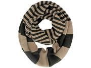 Brown Beige Knit Striped Infinity Scarf
