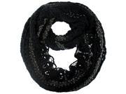 Black Knit Circle Scarf With Metallic Accent
