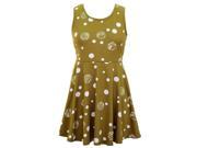 Olive Green White Sleeveless Polka Dot Circle Print Junior Sized Dress