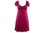 Magenta Pink Stretchy V Neck Casual Dress With Cap Sleeves