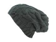 Charcoal Grey Slouchy Cable Knit Beanie Cap Hat