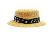 Natural Short Brim Straw Hat With Black Rhinestone Band