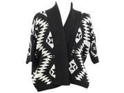 Black White Plus Size Aztec Open Front Sweater
