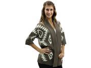 Taupe White Aztec Open Front Collar Heavy Sweater