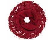 Red Wispy Knit Circle Scarf With Fringe