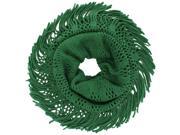 Green Open Knit Infinity Scarf With Fringe