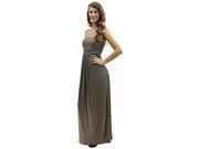 Taupe Solid Long Strapless Loose Flowing Stretch Dress