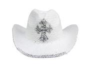 White Straw Cowboy Hat With Sequin Cross