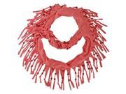 Coral Pink Jersey Knit Infinity Scarf With Beaded Fringe