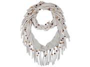 Beige Jersey Knit Infinity Scarf With Beaded Fringe