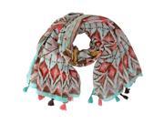 Bright Colorful Square Tribal Pattern Lightweight Tassel Scarf