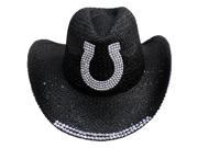 Black Straw Cowboy Hat With Rhinestone Horse Shoe