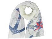 Cream Colorful Anchor Compass Print Lightweight Scarf