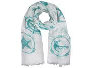 White Turquoise Nautical Icons Lightweight Oblong Scarf