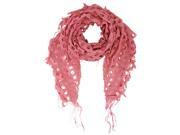 Salmon Pink Open Knit Lace Net Fringed Shawl Scarf Wrap