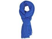 Blue Soft Long Knit Scarf With Fringe