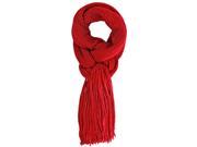 Red Soft Long Knit Scarf With Fringe