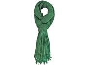 Green Soft Long Knit Scarf With Fringe