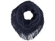 Navy Blue Ribbed Knit Circle Scarf With Fringe