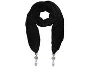 Black Long Crinkled Jewelry Scarf With Bauble Tips