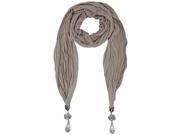 Tan Long Crinkled Jewelry Scarf With Bauble Tips