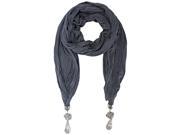 Gray Long Crinkled Jewelry Scarf With Bauble Tips