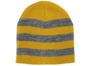 Yellow Gray Tight Fitting Striped Knit Beanie