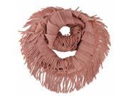 Salmon Pink Soft Knit Ruffle Loop Scarf With Fringe