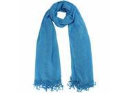Blue Lightweight Scarf With Lace Fringe