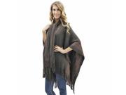 Brown Two Tone Fringed Shawl With Attached Scarf