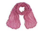 Pink Wrinkle Scarf With Pom Pom Trim