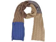 Taupe Blue Brown Color Block Cable Knit Scarf