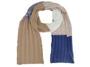 Blue Ivory Color Block Cable Knit Scarf
