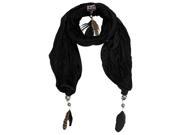 Black Necklace Scarf With Feathers